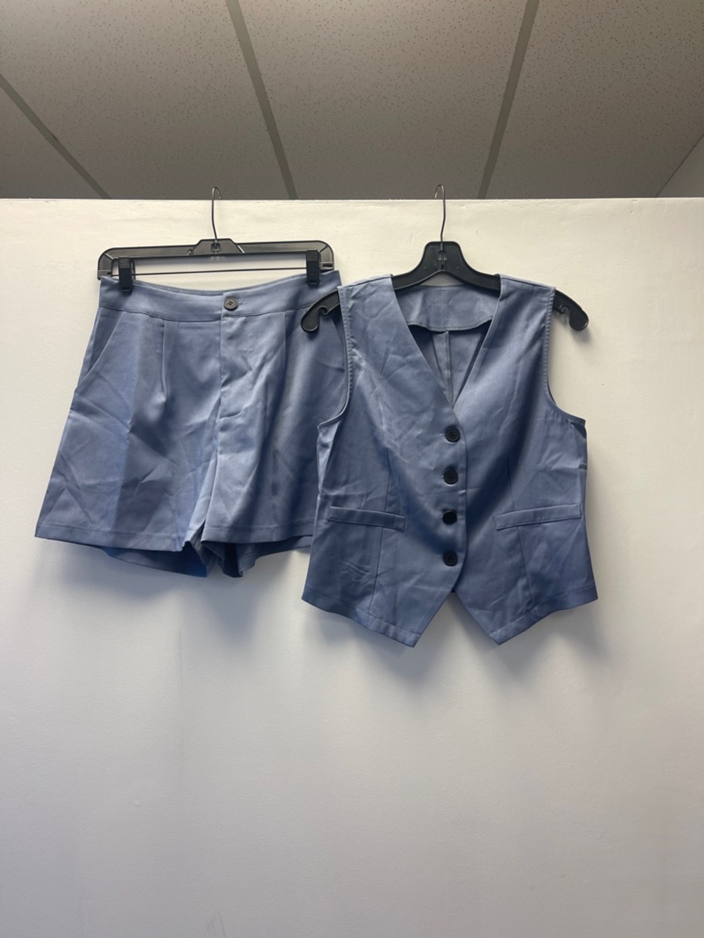 SHEIN Light Blue Button-Up Vest and High-Waist Shorts Set